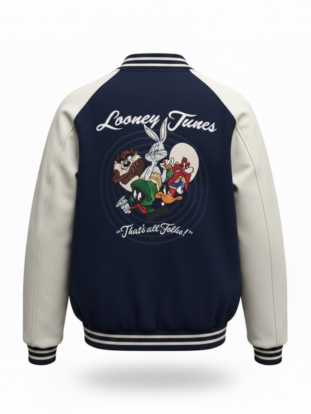 Looney Tunes/Warner Bros. Navy and Cream Looney Tunes Adult Varsity Jacket